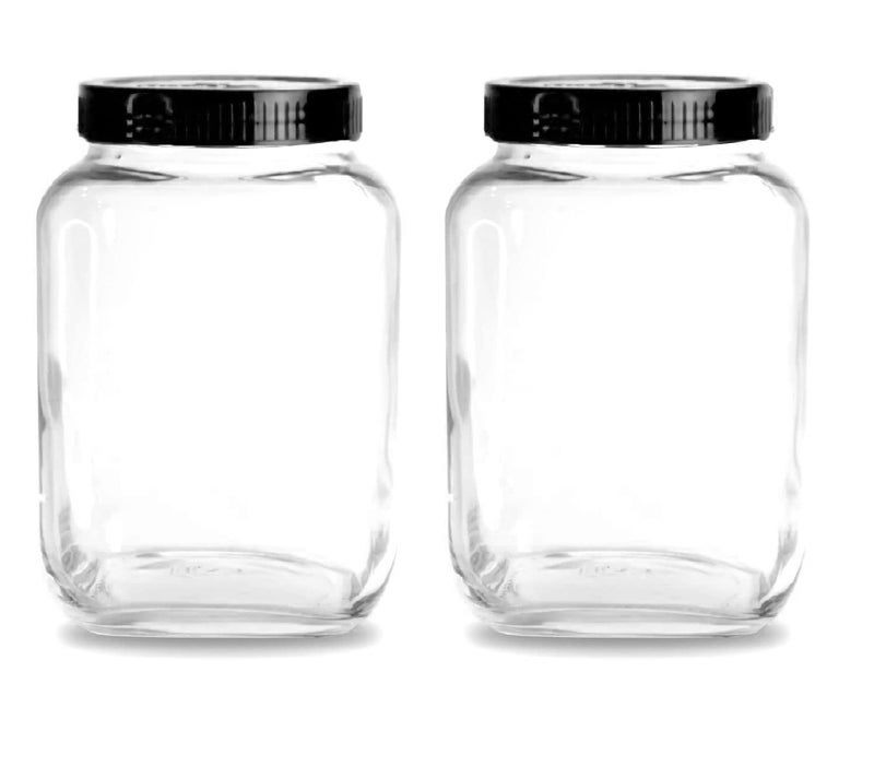 Vency Piramal Glass Cubical square glass jars 2250ml Set 2 for kitchen with Lid & Containers for Kitchen Pantry, Snacks, Masala, Pickles, Cookies, Dry Fruits, Coffee Beans Storage with Black Lid, - Image 1