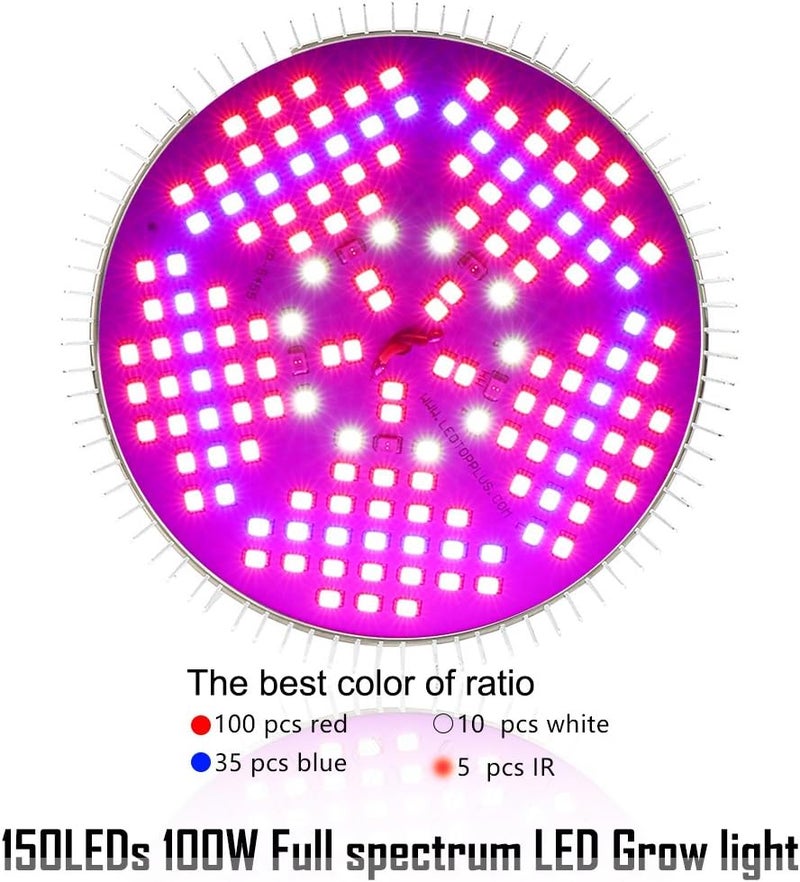 highydroLED 100W Led Grow Light Bulb Full Spectrum,Plant Light Bulb with 150 LEDs for Indoor Plants,E26/E27 Socket,Grow Lamp for Hydroponic Indoor Garden Greenhouse Succulent Veg Flower - Image 2