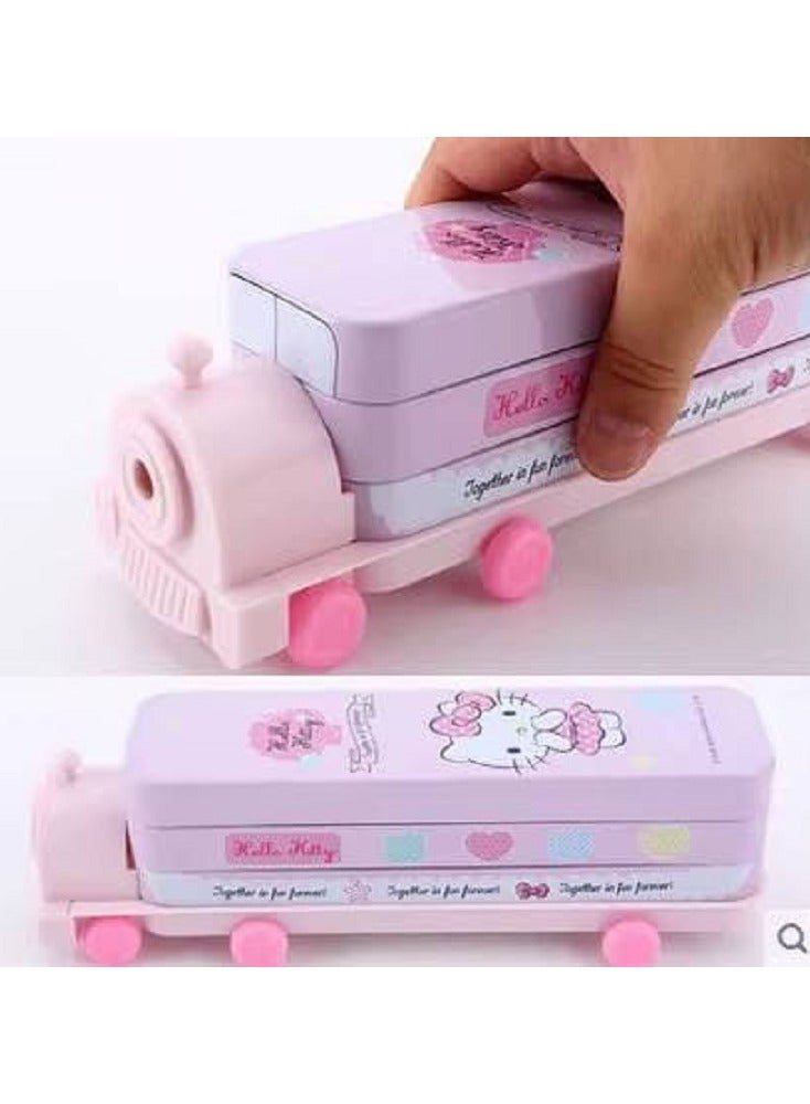 Bus pencil case and sharpener, 2 layers, made of sheet metal, in different colors - Image 1