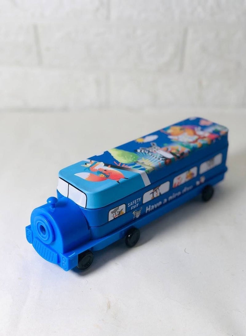 Bus pencil case and sharpener, 2 layers, made of sheet metal, in different colors - Image 2