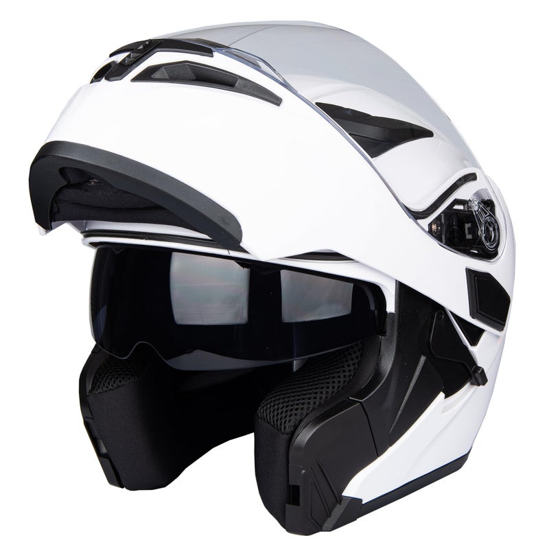 Jiekai Flip-Up Helmet Motorcycle Helmet Dual Visor Sun Shield Flip up Modular Motocross ECE Approved Helmets (White, XX-Large) - Image 1