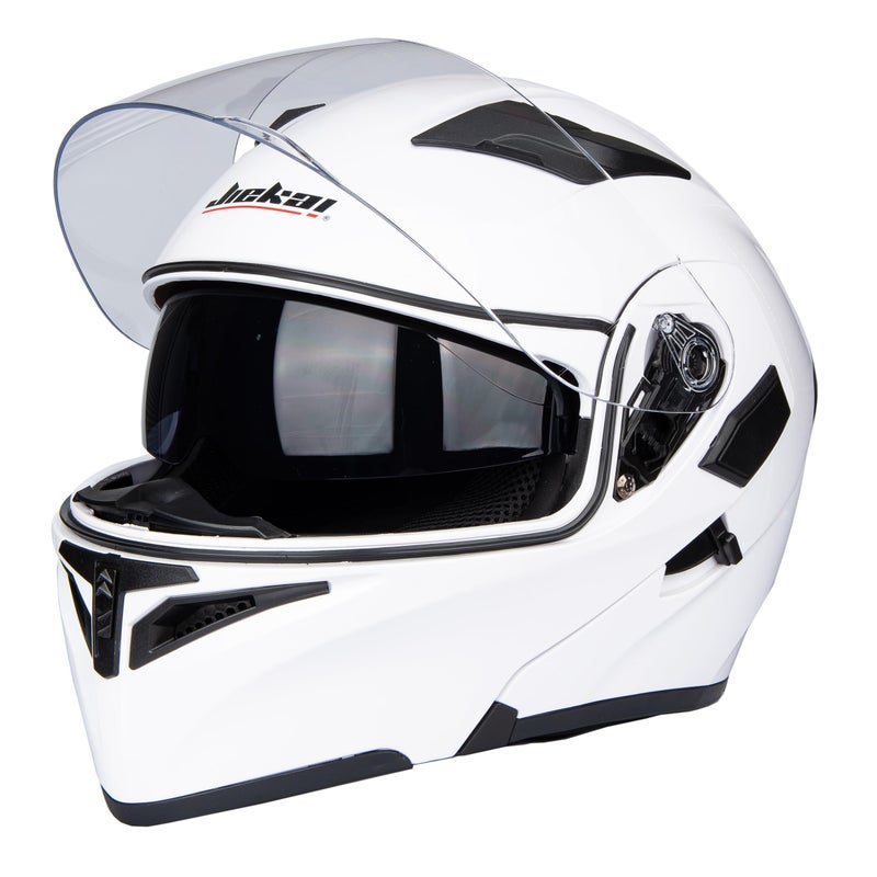 Jiekai Flip-Up Helmet Motorcycle Helmet Dual Visor Sun Shield Flip up Modular Motocross ECE Approved Helmets (White, XX-Large) - Image 2