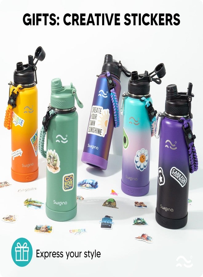 Swigina [2-IN-1 LID] Insulated Water Bottle with Silicone Boot (48hrs Cold/24hrs Hot) - DIY Stickers, Leakproof, BPA Free, 40 oz - Image 5