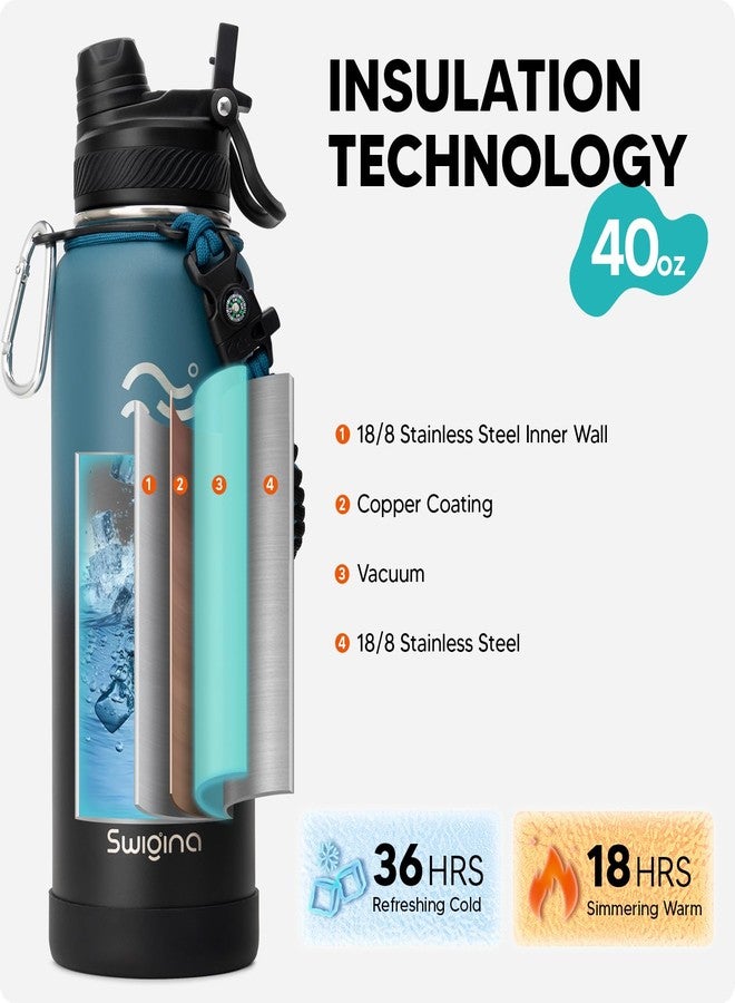 Swigina [2-IN-1 LID] Insulated Water Bottle with Silicone Boot (48hrs Cold/24hrs Hot) - DIY Stickers, Leakproof, BPA Free, 40 oz - Image 3