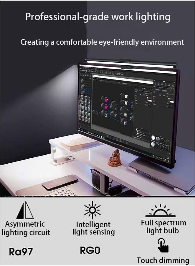 روك بو إضاءة شاشة الكمبيوتر مع إضاءة محيطة متغيرة بثلاثة ألوان RGB، إضاءة شاشة بدون وهج، مصابيح مكتبية للقراءة الإلكترونية LED تعمل بمنفذ USB مع التحكم باللمس للمكتب/المنزل/الألعاب/المكتب 442 × 24 مم - Image 4