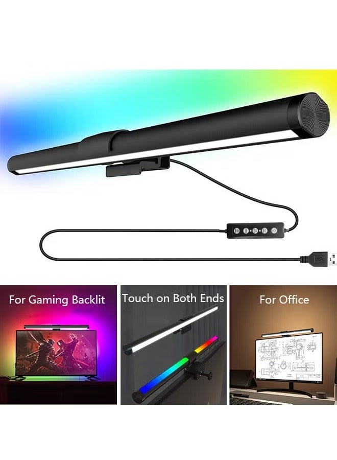 روك بو إضاءة شاشة الكمبيوتر مع إضاءة محيطة متغيرة بثلاثة ألوان RGB، إضاءة شاشة بدون وهج، مصابيح مكتبية للقراءة الإلكترونية LED تعمل بمنفذ USB مع التحكم باللمس للمكتب/المنزل/الألعاب/المكتب 442 × 24 مم - Image 1