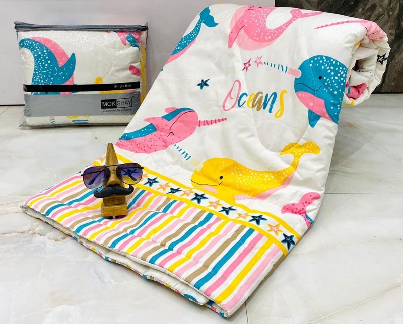 KitchDeco Kitch Deco™ Glace Cotton Reversible Babies Single Bed & Kids Comforter/Dohar/Quilt, 200 GSM (60x90 Inches) (Ocean Dolphin) - Image 1