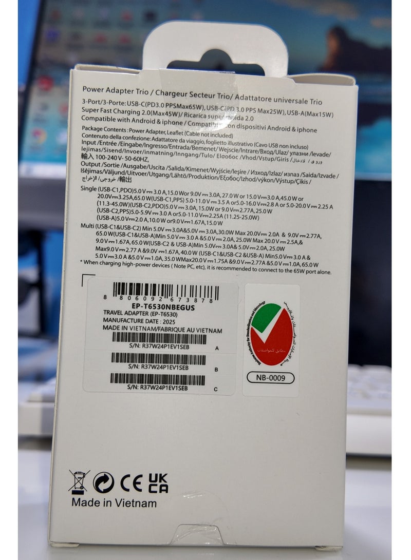 Trio Black 65W Fast PD Power Adapter – Trio USB C Ports (2x USB-C, 1x USB-A) Comprehensive High-Power Charging Bundle - Image 5