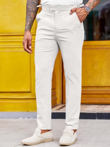 PASLTER Mens Chinos Pants Slim Fit Stretch Flat-Front Skinny Dress Suit Pants Cotton Slacks - Image 2