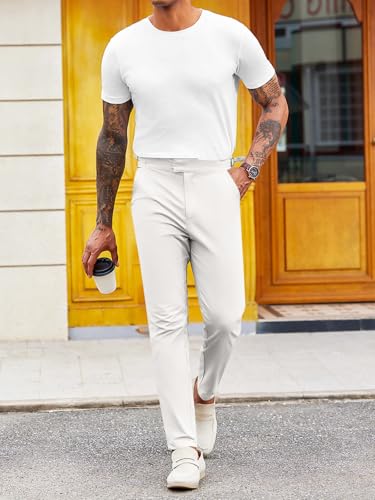 PASLTER Mens Chinos Pants Slim Fit Stretch Flat-Front Skinny Dress Suit Pants Cotton Slacks - Image 3