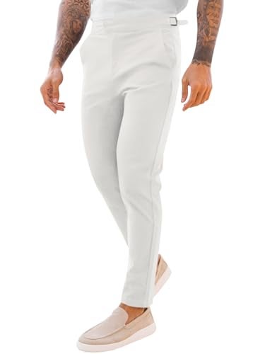PASLTER Mens Chinos Pants Slim Fit Stretch Flat-Front Skinny Dress Suit Pants Cotton Slacks - Image 1