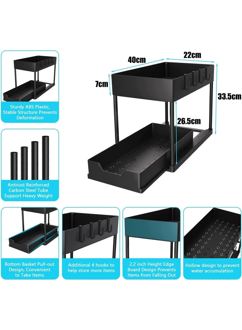 Under sliding cabinet basket organizer, 2 tier storage under cabinet bathroom under sink organizers and storage black under sink storage, multi purpose storage shelf for kitchen, bathroom, office - Image 2
