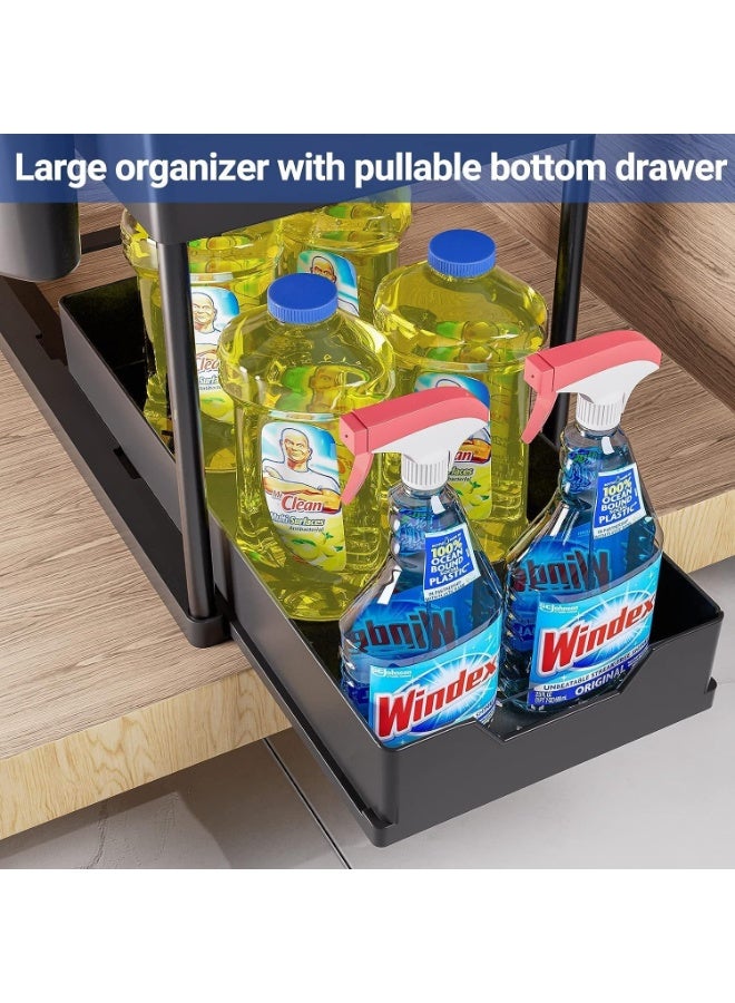 Under sliding cabinet basket organizer, 2 tier storage under cabinet bathroom under sink organizers and storage black under sink storage, multi purpose storage shelf for kitchen, bathroom, office - Image 5