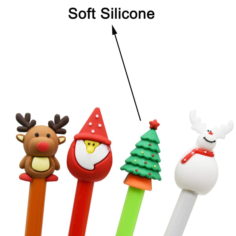 Maydahui 28 PCS Novelty Christmas Series Rollerball Pens Christmas Tree Snowman Reindeer Santa Claus Style Black Gel Ink for Office School Party - Image 4