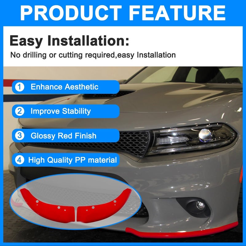 Collect Light Front Bumper Lip Splitter Protector for 2015-2024 Dodge Charger Scat Pack/SRT & 2019-2024 Charger GT/RT (Red) - Image 5
