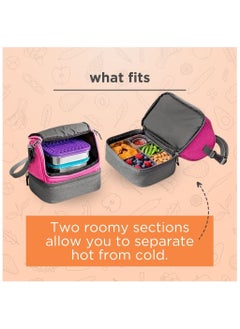 LunchBots LunchBots Duplex Insulated Lunch Bag - Dual Section Design Fits LunchBots Uno, Duo, Trio, Quad, Rounds, Bento Cinco Perfectly - Roomy Thermal Lunch Bag for Kids and Adults - Pink  - Image 2