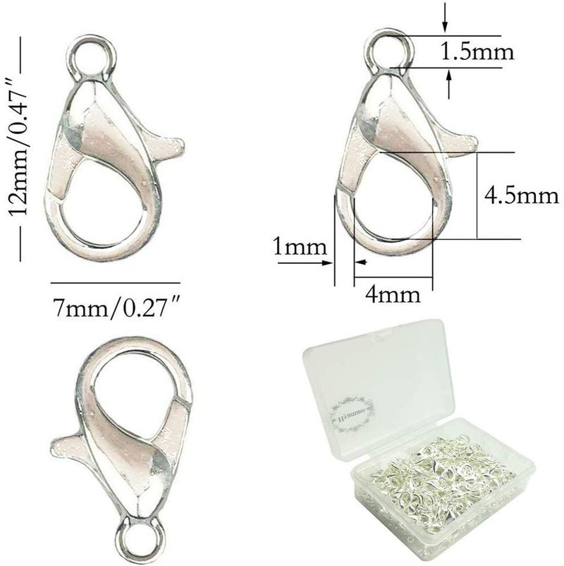Hyamass 200Pcs Lobster Claw Clasps, 12x7mm Metal Alloy Lobster Clasps, Lobster Clasps for Jewelry Making,Keychains,Bracelet and for DIY Jewelry Necklace Clasps and Closures(Silver) - Image 2