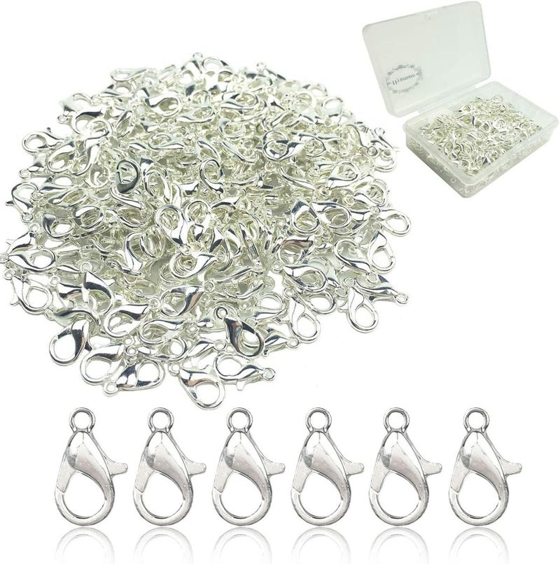 Hyamass 200Pcs Lobster Claw Clasps, 12x7mm Metal Alloy Lobster Clasps, Lobster Clasps for Jewelry Making,Keychains,Bracelet and for DIY Jewelry Necklace Clasps and Closures(Silver) - Image 1
