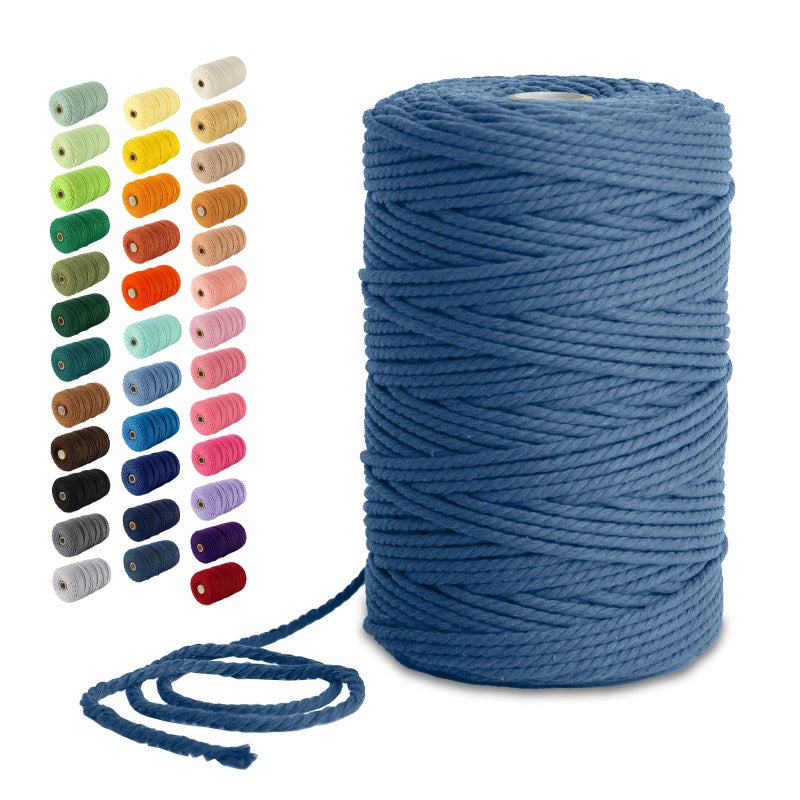 Nook Theory Macrame Cord 3mm 220 Yards Cotton Rope 4mm 5mm Yarn String for Crafts Perfect for Macrame Wall Hanging and Boho Decorations Indigo