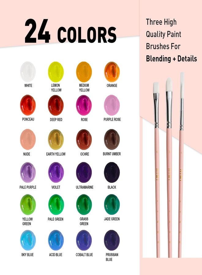 HIMI مجموعة ألوان جواش HIMI مع 3 فرش طلاء، 24 لون، 30 جرام، مجموعة ألوان جواش هلامية، طلاء غير سام للقماش والورق، مستلزمات فنية للمحترفين (وردي) - Image 4