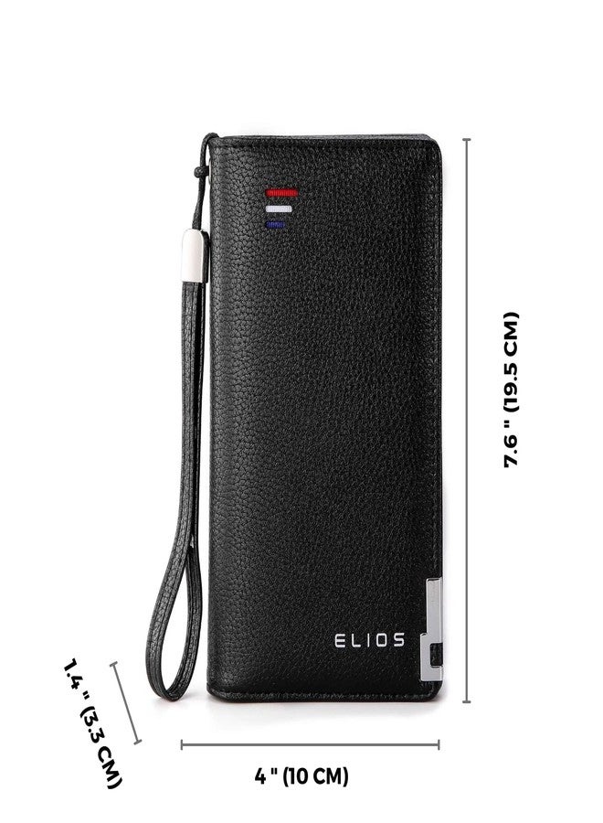Elios Women Large Capacity Pu Leather Clutch Wallet Card Phone Holder Organizer Ladies Purse With Wrist Strap, Black - Image 5