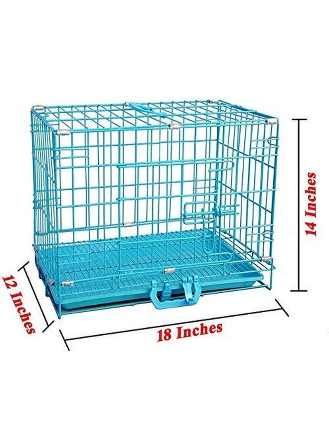 Single Door Folding Metal Dog Cage With Paw Protector, For Puppies And Kittens, Blue, 18 Inches - Image 2
