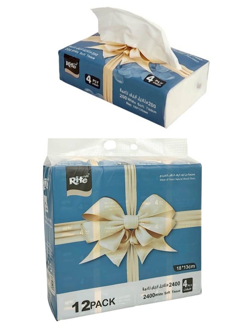 Rite Tissues 12 Boxes 2400 Tissues Ostrich Wood Fiber 4 Ply Durable Soft Economical KM-11824 - Image 1