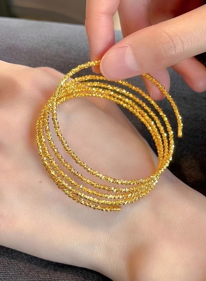 "سوار مرن بخمسة دوائر مطلية بالذهب متعدد الطبقات للسيدات تصميم قابل للتمدد وقابل للتكديس للارتداء اليومي والحفلات " - Image 5