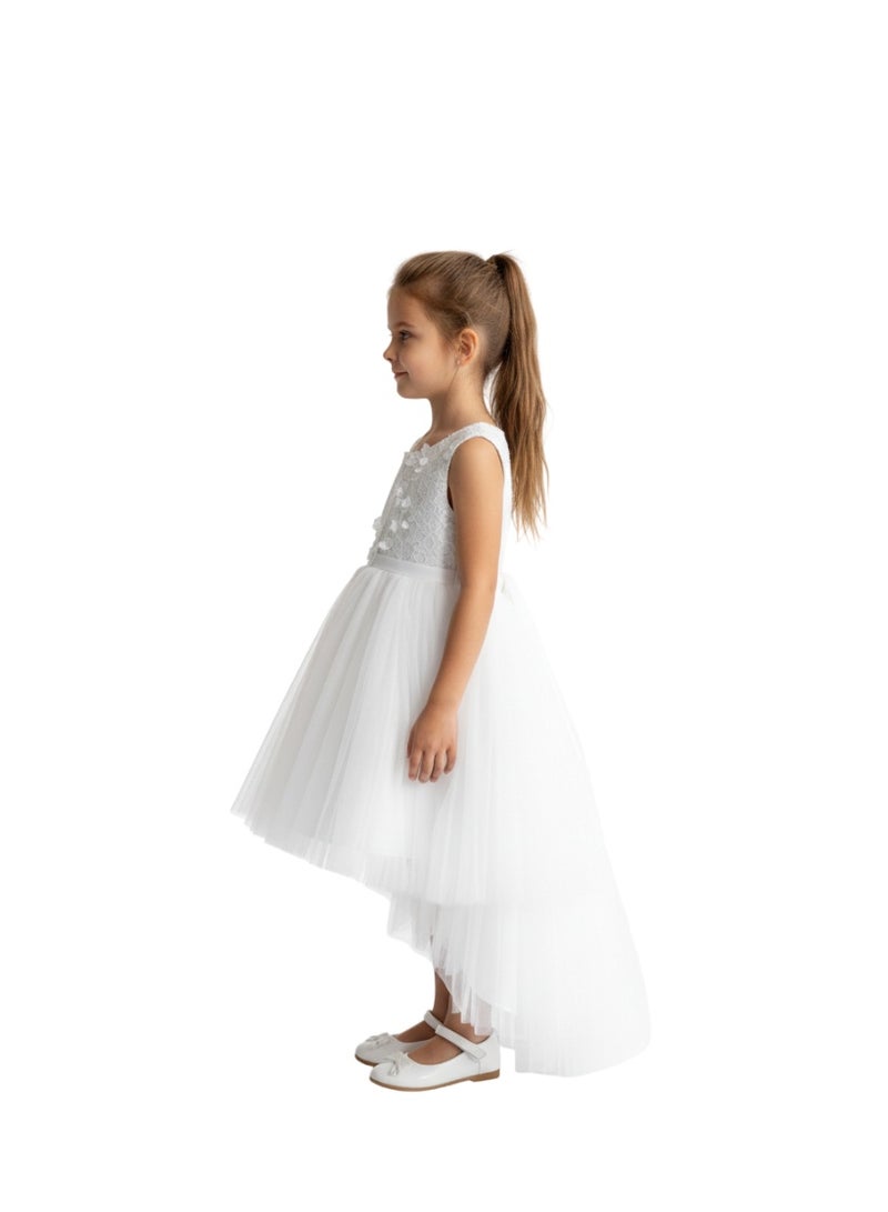 D'Daniela White Blossom High-Low Tulle Party Dress - Image 3
