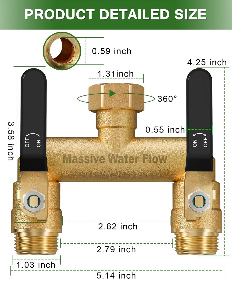 LNEZCDB Hose Splitter 2 Way Heavy Duty, Full Flow Garden Hose Splitter with 2 Long Metal Handles, Brass Rust and Freeze Resistant Water Hose Bib Splitter, T Adapter Connector with 3/4 - Inch GHT Threadï¼ˆBlackï¼‰ - Image 2