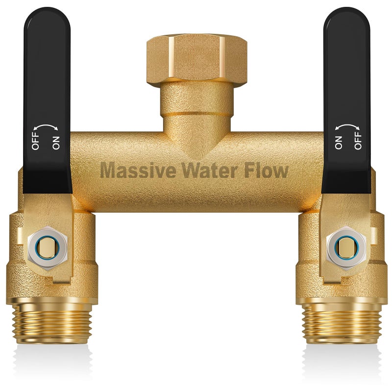 LNEZCDB Hose Splitter 2 Way Heavy Duty, Full Flow Garden Hose Splitter with 2 Long Metal Handles, Brass Rust and Freeze Resistant Water Hose Bib Splitter, T Adapter Connector with 3/4 - Inch GHT Threadï¼ˆBlackï¼‰ - Image 1