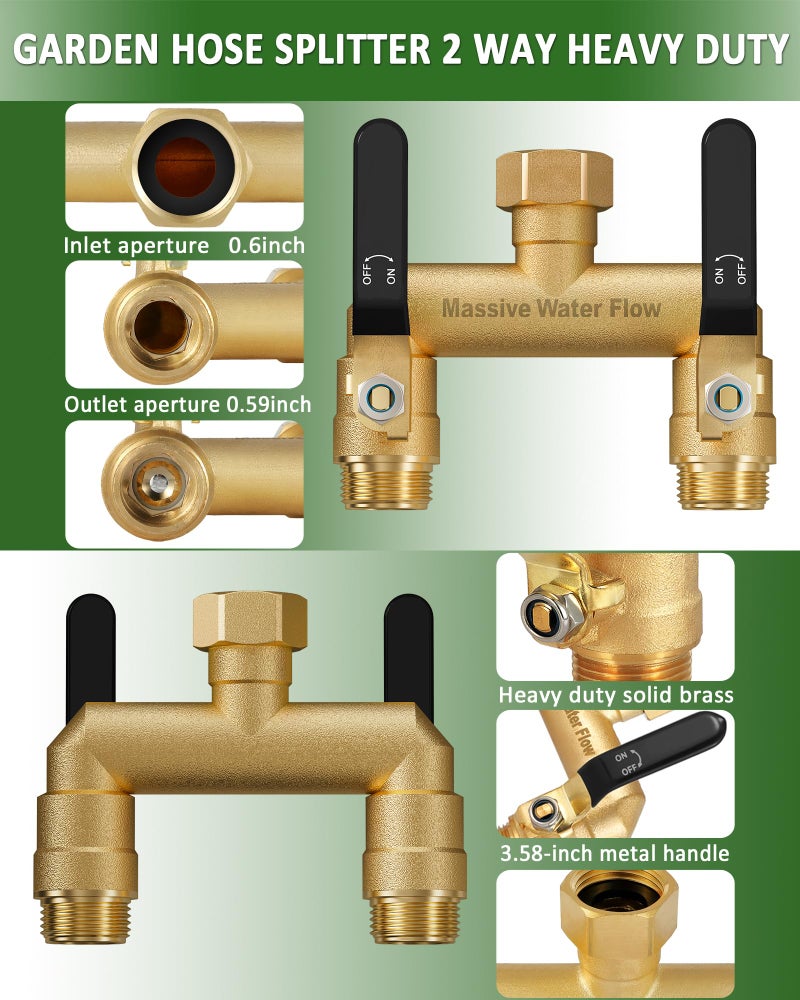 LNEZCDB Hose Splitter 2 Way Heavy Duty, Full Flow Garden Hose Splitter with 2 Long Metal Handles, Brass Rust and Freeze Resistant Water Hose Bib Splitter, T Adapter Connector with 3/4 - Inch GHT Threadï¼ˆBlackï¼‰ - Image 4
