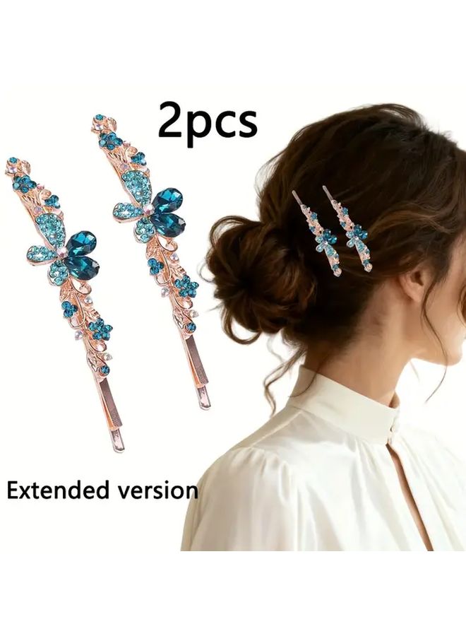 مشابك شعر خلفية على شكل زهرة مرصعة بالأحجار الملونة 2 قطعة، مشبك شعر كبير للاستخدام اليومي والحفلات - Image 3