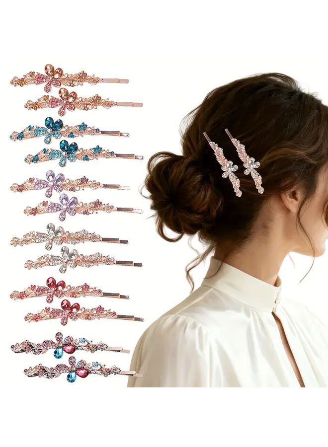 مشابك شعر خلفية على شكل زهرة مرصعة بالأحجار الملونة 2 قطعة، مشبك شعر كبير للاستخدام اليومي والحفلات - Image 1