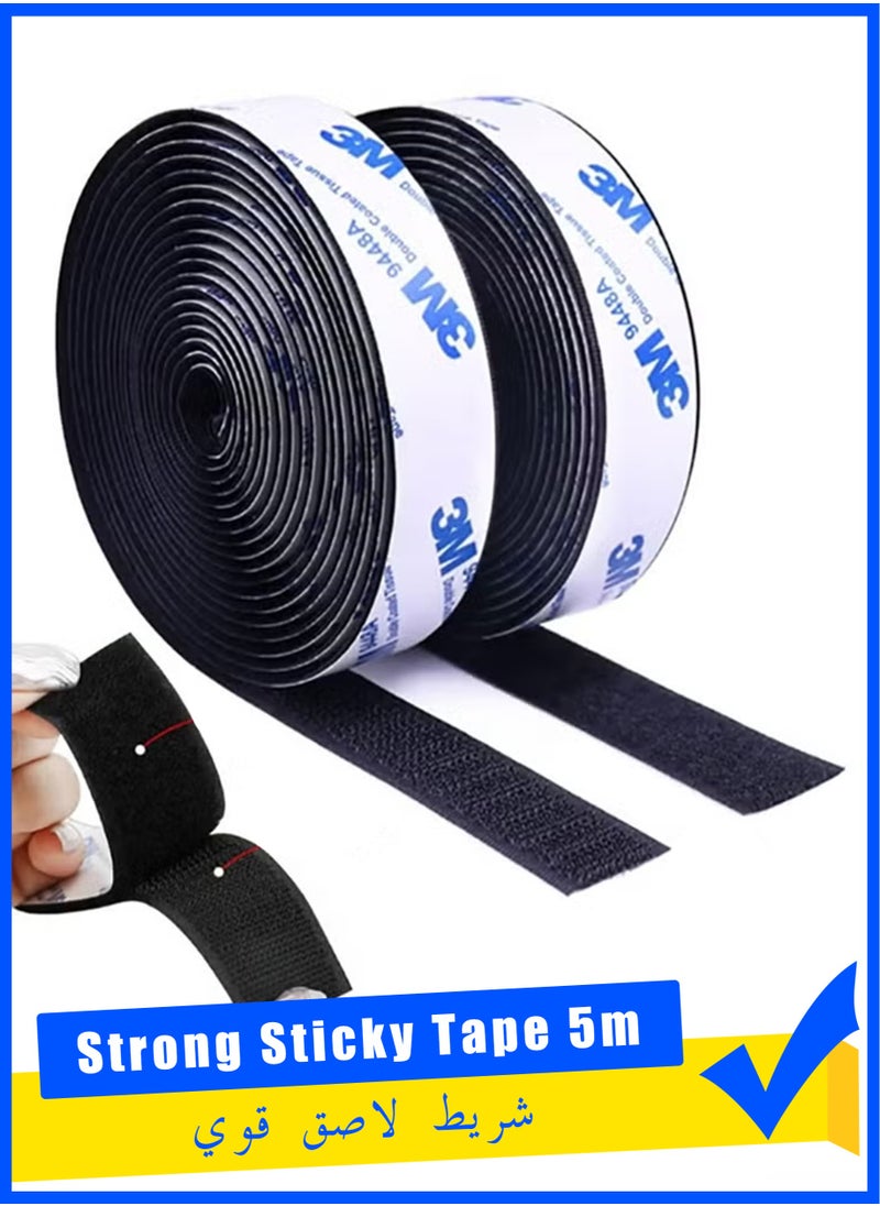 3M 2 Pcs Strong Sticky Tape, 2.5cm×5m Waterproof Velcro Tape Strips, Heavy Duty Double Side Mounting Tape, Suitable for Organizing Window Screens, Power Strips, Picture Frames, and More Uses  - Image 1