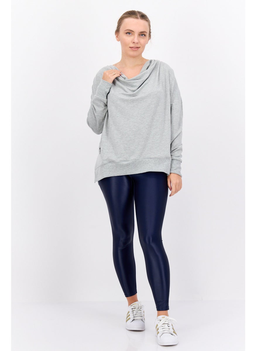 Jones New York - Women Hood Neck Heather Hoodie, Grey - Image 1