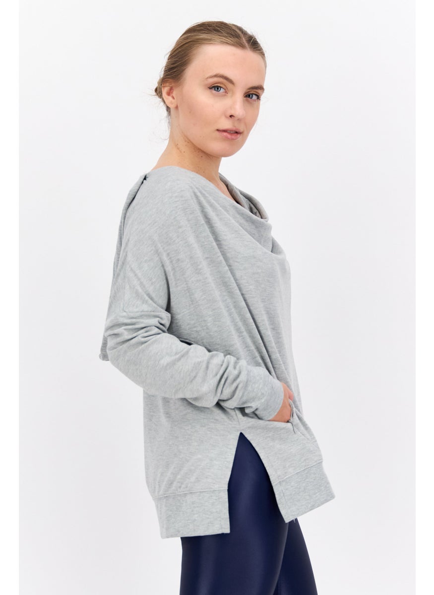 Jones New York - Women Hood Neck Heather Hoodie, Grey - Image 1