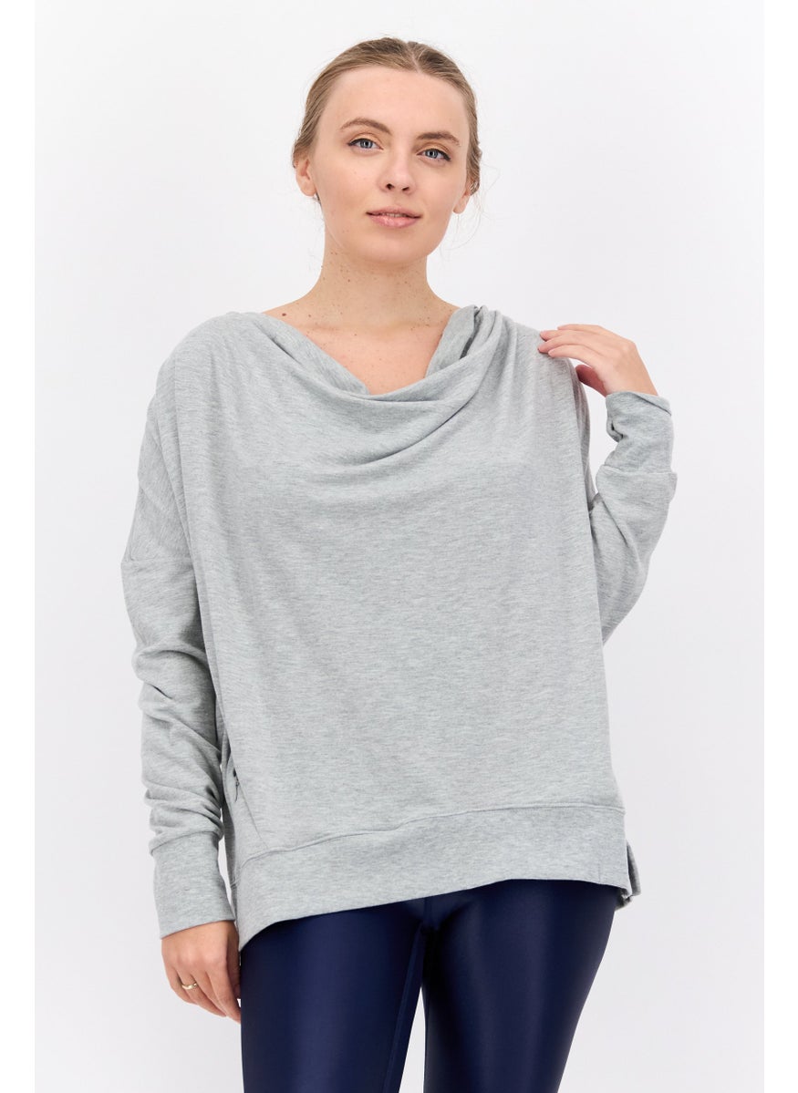 Jones New York - Women Hood Neck Heather Hoodie, Grey - Image 1