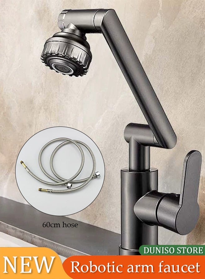 DUNISO Faucet extender, 1080 ° rotatable bathroom faucet, multifunctional mechanical arm faucet aerator, hot and cold dual use, adjustable in 2 levels, with 60cm hose, suitable for kitchen and bathroom washbasin sink, grey - Image 1