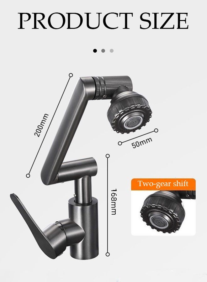 DUNISO Faucet extender, 1080 ° rotatable bathroom faucet, multifunctional mechanical arm faucet aerator, hot and cold dual use, adjustable in 2 levels, with 60cm hose, suitable for kitchen and bathroom washbasin sink, grey - Image 2