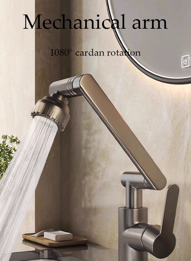 DUNISO Faucet extender, 1080 ° rotatable bathroom faucet, multifunctional mechanical arm faucet aerator, hot and cold dual use, adjustable in 2 levels, with 60cm hose, suitable for kitchen and bathroom washbasin sink, grey - Image 3