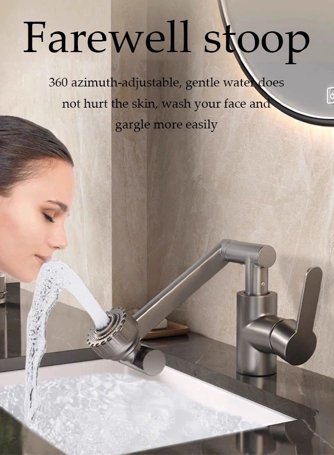 DUNISO Faucet extender, 1080 ° rotatable bathroom faucet, multifunctional mechanical arm faucet aerator, hot and cold dual use, adjustable in 2 levels, with 60cm hose, suitable for kitchen and bathroom washbasin sink, grey - Image 5