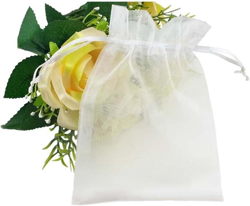 SumDirect سوم دايركت 100 قطعة أكياس مجوهرات من الأورجانزا الشفافة البيضاء بحجم 5x7 بوصة مع حبل سحب لحفلات الزفاف والأعياد والهدايا - Image 4