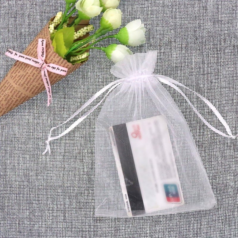 SumDirect سوم دايركت 100 قطعة أكياس مجوهرات من الأورجانزا الشفافة البيضاء بحجم 5x7 بوصة مع حبل سحب لحفلات الزفاف والأعياد والهدايا - Image 2