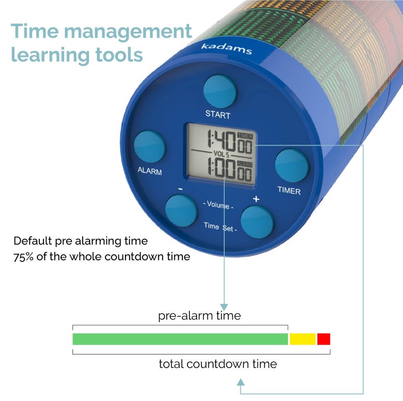 KADAMS Visual Timer for Kids with Audio Pre-Alarm - Traffic Light Alarm for Kids Toddler Teachers Classroom Home Time Management Tool 24hr Countdown Pause Memory Function - Image 3