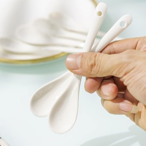 Mosuji Set of 6 Premium White Porcelain Coffee Spoons for Espresso, Tea, Sauces, and Desserts,(13cm,5.12inch) - Image 4