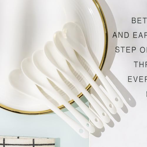 Mosuji Set of 6 Premium White Porcelain Coffee Spoons for Espresso, Tea, Sauces, and Desserts,(13cm,5.12inch) - Image 3