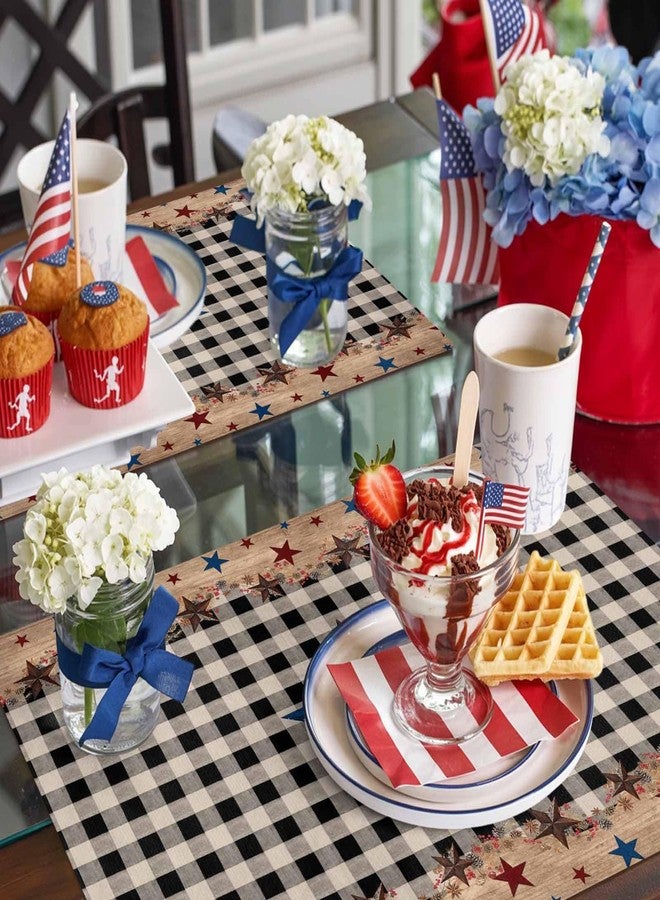 LooPoP 4th of July Placemats Set of 6, Patriotic Star American Flag Placemat for Dining Table Decorations, Cotton Linen Independence Day Place Mats, Rustic Plaid Table Mats for Kitchen Memorial Day Party - Image 5