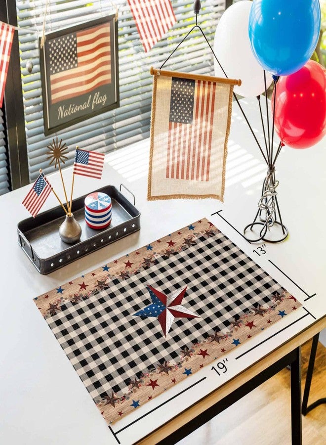 LooPoP 4th of July Placemats Set of 6, Patriotic Star American Flag Placemat for Dining Table Decorations, Cotton Linen Independence Day Place Mats, Rustic Plaid Table Mats for Kitchen Memorial Day Party - Image 3