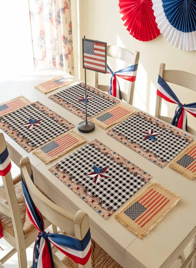 LooPoP 4th of July Placemats Set of 6, Patriotic Star American Flag Placemat for Dining Table Decorations, Cotton Linen Independence Day Place Mats, Rustic Plaid Table Mats for Kitchen Memorial Day Party - Image 4